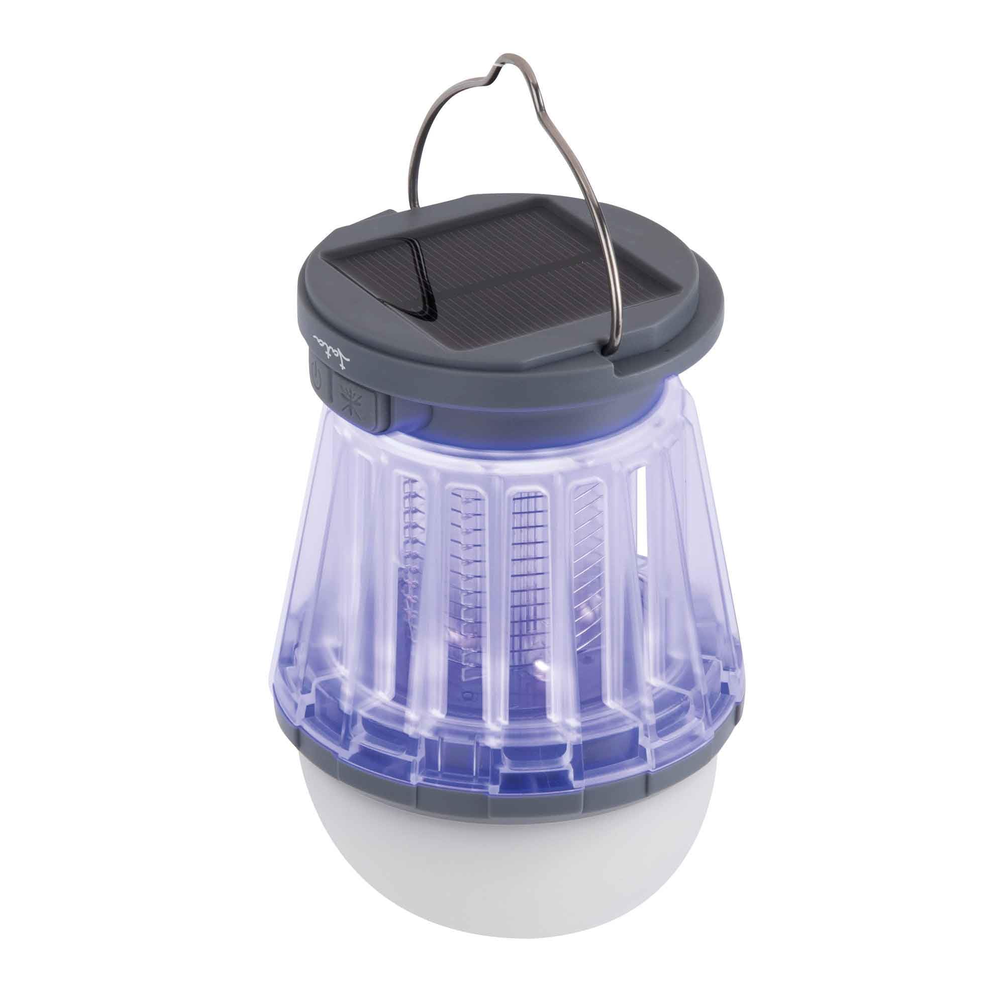 JATA HOGAR MOST3522 - Lámpara Antimosquitos Eléctrico Solar Recargable USB, Mata Insectos UV 50 m², Lámpara LED 3 Intensidades, IPX6, Interior y Exterior, Portátil con Asa