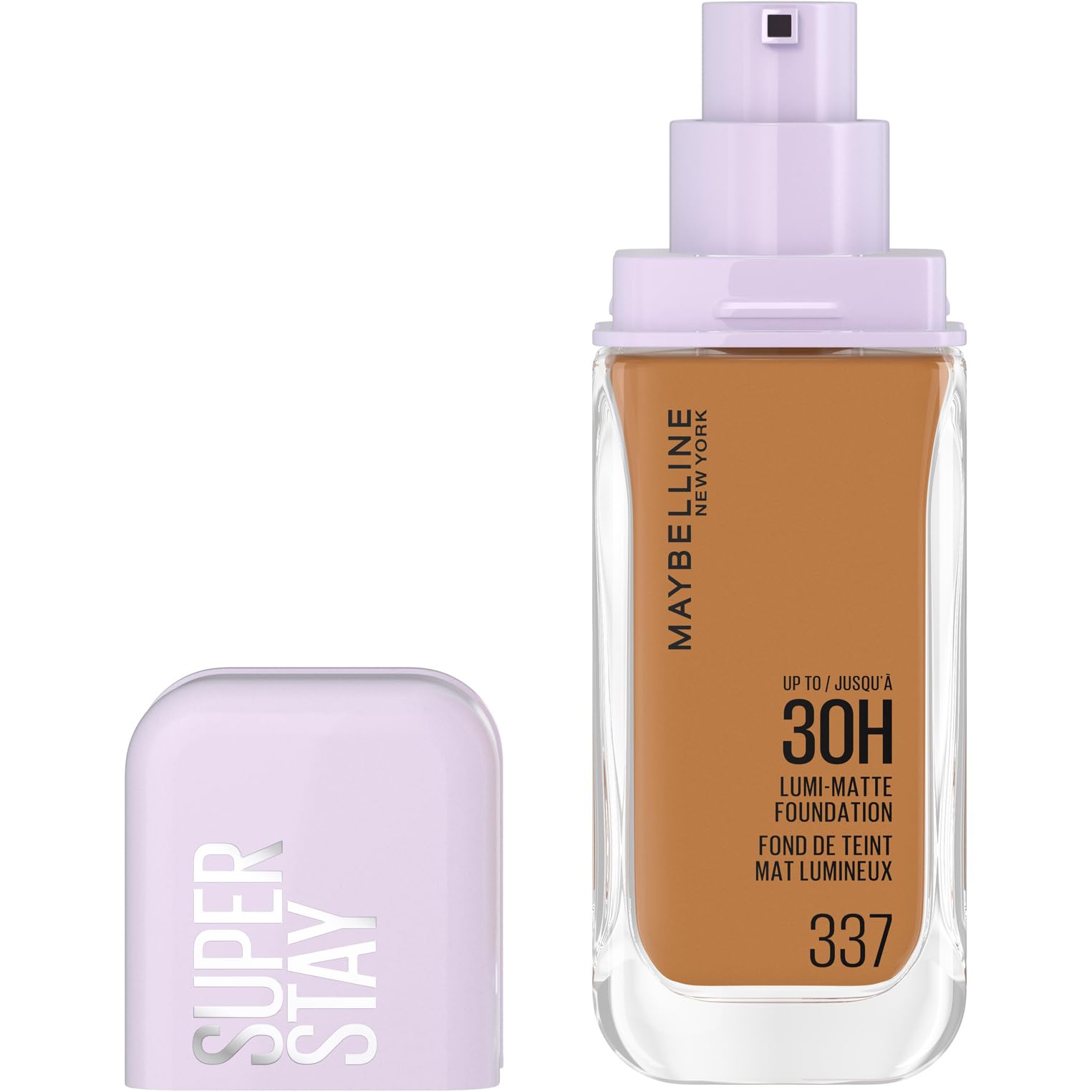 Maybelline New York 30H Lumi Matte Foundation, Langanhaltend ultra-frischer Look mit mattem Finish, Aufbaubare & lichtreflektierende Foundation, Farbe: 337 Mittelbraun- Dunkel, Neutral, Superstay