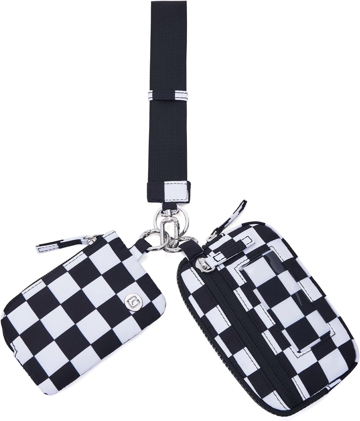 POIUGOYA Nylon Wristlet Wallets, Dual Pouch Keychain Wristlet Wallet, RFID Small Wallet With Coin Pouch,ID Window For Travel