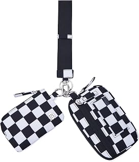 POIUGOYA Wristlet Wallets for Women Dual Pouch RFID keychain Wallet | Lightweight Nylon, 3 Card Slots, Zip Pocket, Mesh Pouch, Lipstick Holder, ID Window and Detachable Wrist Strap