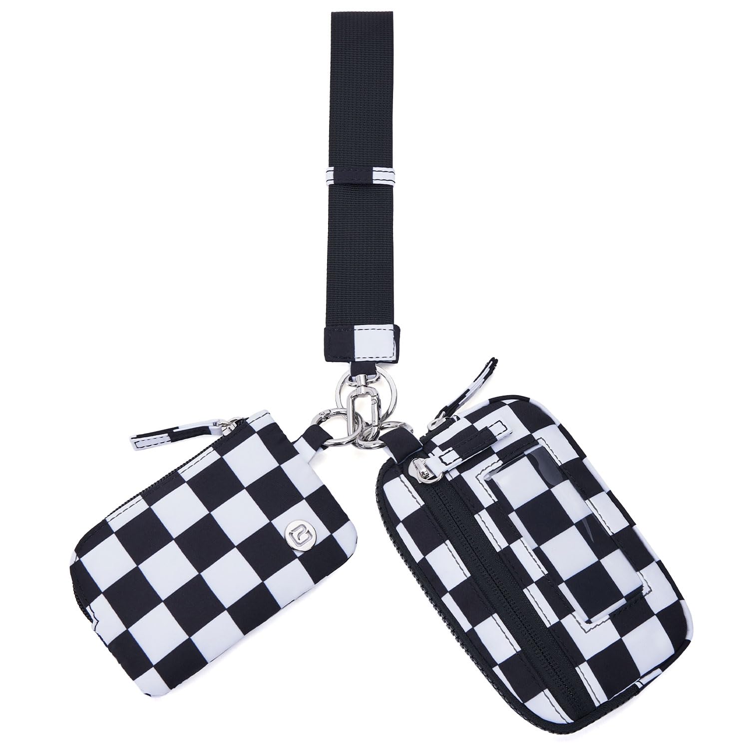 POIUGOYA Nylon Wristlet Wallets, Dual Pouch Keychain Wristlet Wallet, RFID Small Wallet With Coin Pouch,ID Window For Travel
