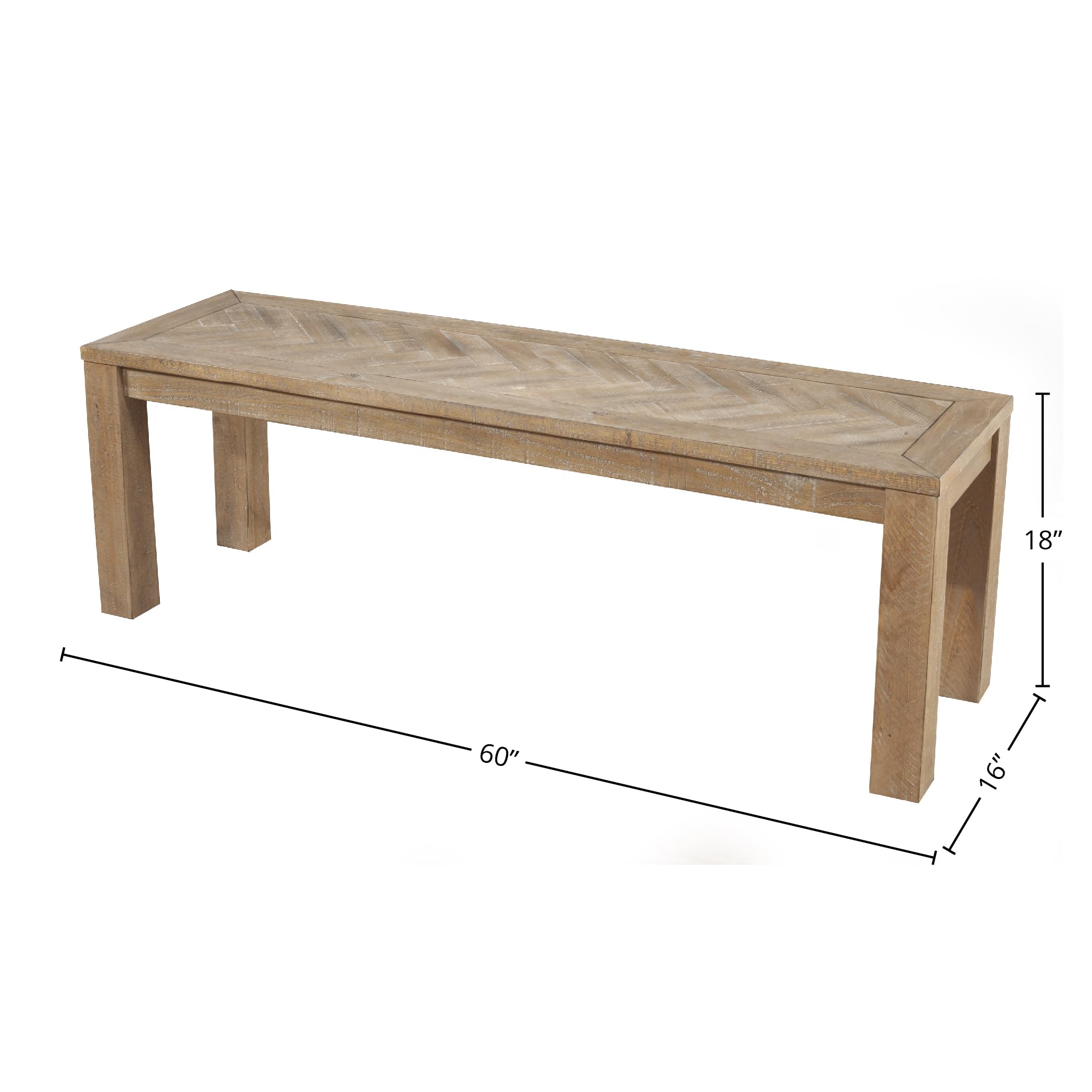 Aiden Solid Pine and Plywood Dining Bench, Weathered Natural