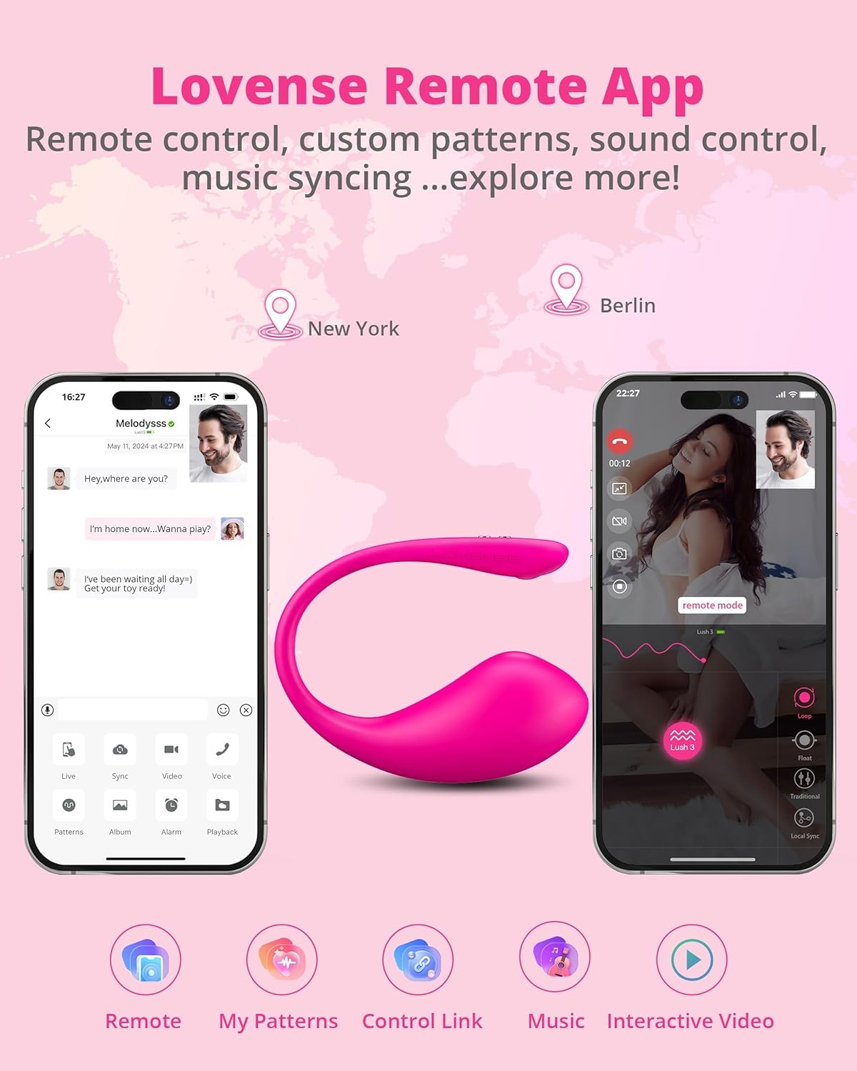 LOVENSE Lush 3 Vibrador Control Remoto App, Estimulador de Punto G Femenino | Huevo Vibradorador Mujer con Mando a Distancia, Patrones de Vibración Personalizados Llimitados, Juguetes Eróticos para Ella