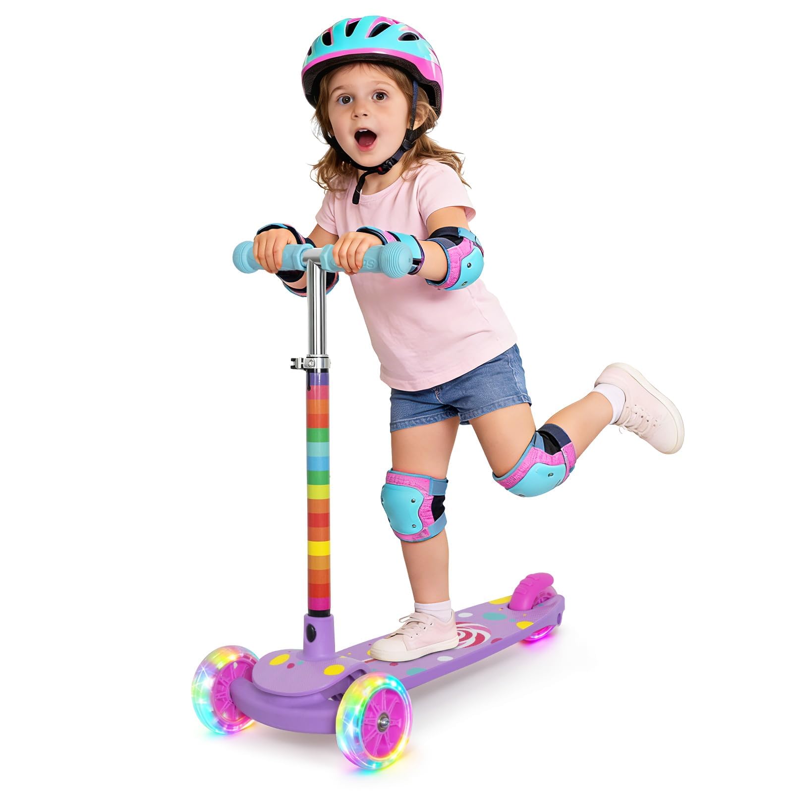 Nattork Kids 3-Wheel Kick Scooter with Light-Up Wheels, Adjustable Height Toddler Scooter, Lean-to-Steer Design, Anti-Slip Deck for Boys & Girls Ages 2-8