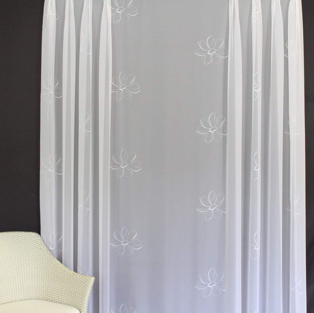 Hochwertige Gardine Fertiggardine Voile Store Schal mit Stickerei Faltenband und Bleiband weiß Venezia 165 x 600 cm (HöhexBreite)