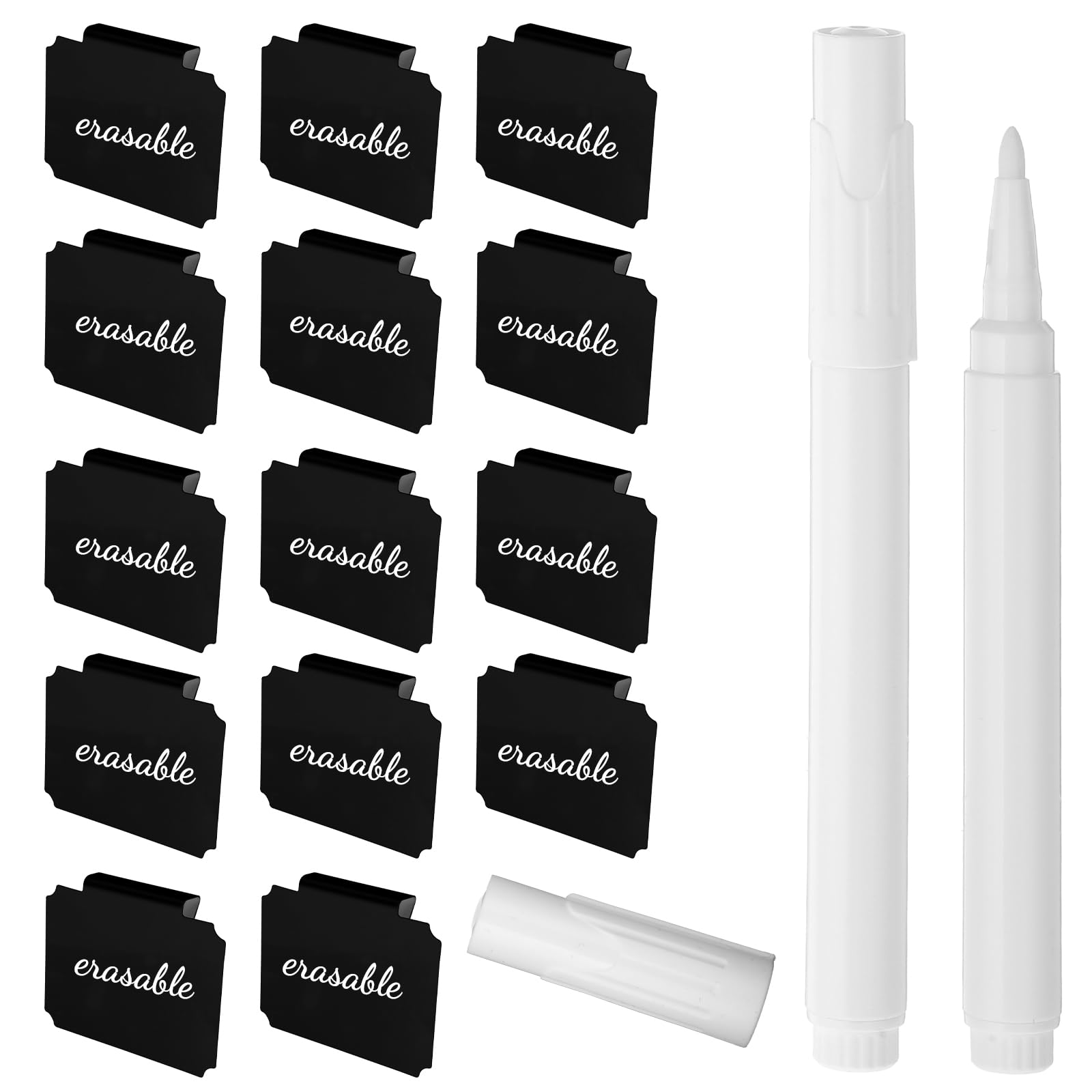 14pcs Basket Labels Clip on Set, Labels for Storage Boxes,Removable Bin Basket Label,Kitchen Pantry Baskets Label Holder with 2PCS White Chalk Markers for Pantry Organization Box