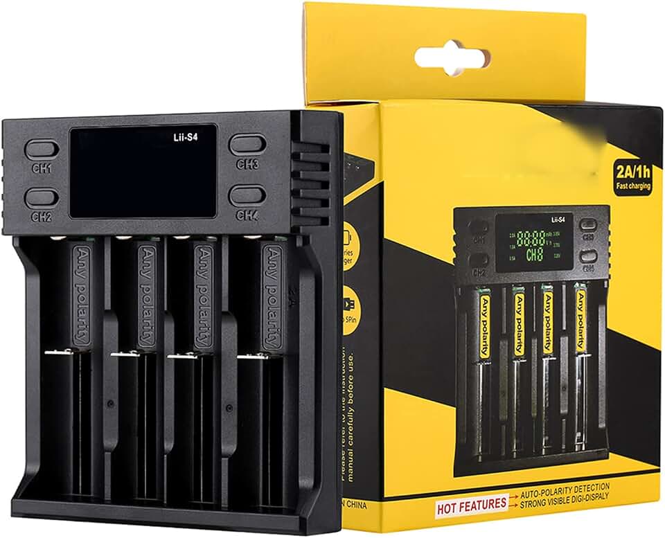 LII-S4 Carregador de bateria LCD 4 Slot para 26650 18350 AA AA Bateria de lítio NiMH Carregador do detector de polaridade tomática