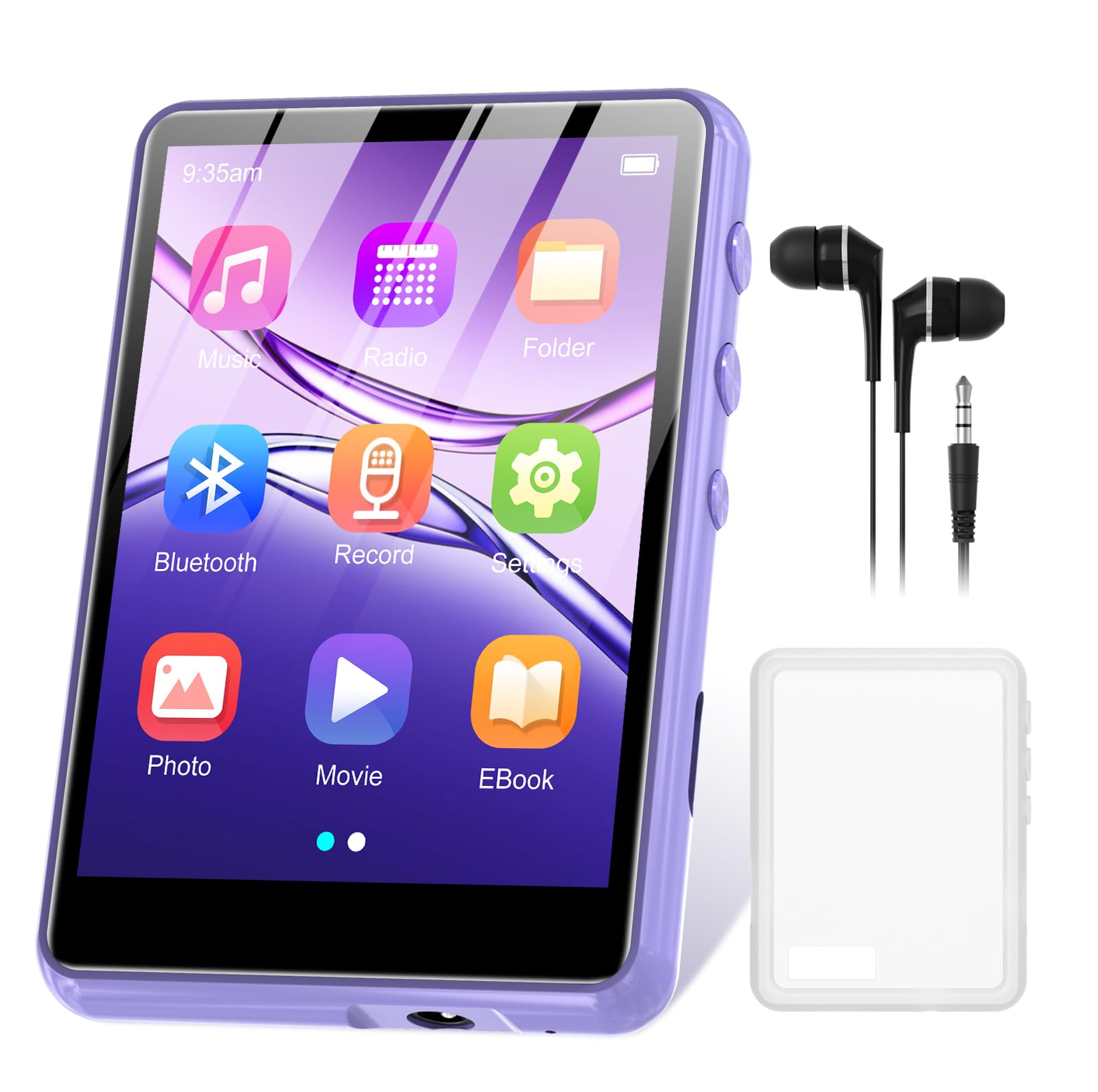 Lecteur MP3 128GB Bluetooth 5.3, ZAQE 2.4" Plein écran Tactile Lecteur MP3 Portable,Haut-parleurs Haute définition intégrés, Radio FM, Enregistrement, entrée Ligne, Son HiFi, jusqu'à 512GB, Violet