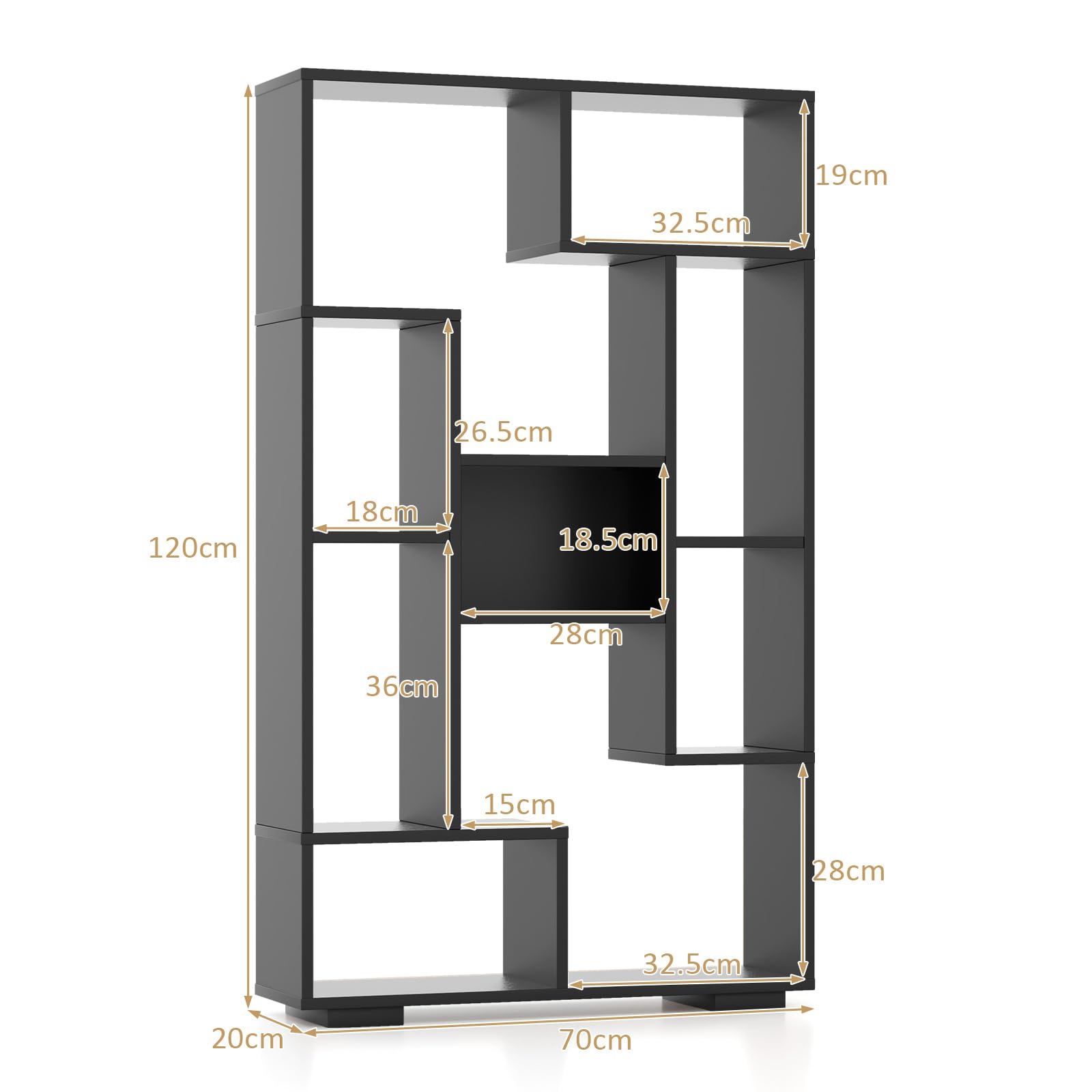HOMASIS Librería geométrica con Compartimentos Abiertos, Estantería de pie Moderna con Kits Antivuelco, Organizador de Almacenamiento de Madera para salón, Dormitorio, 70x20x120cm (Nergo)