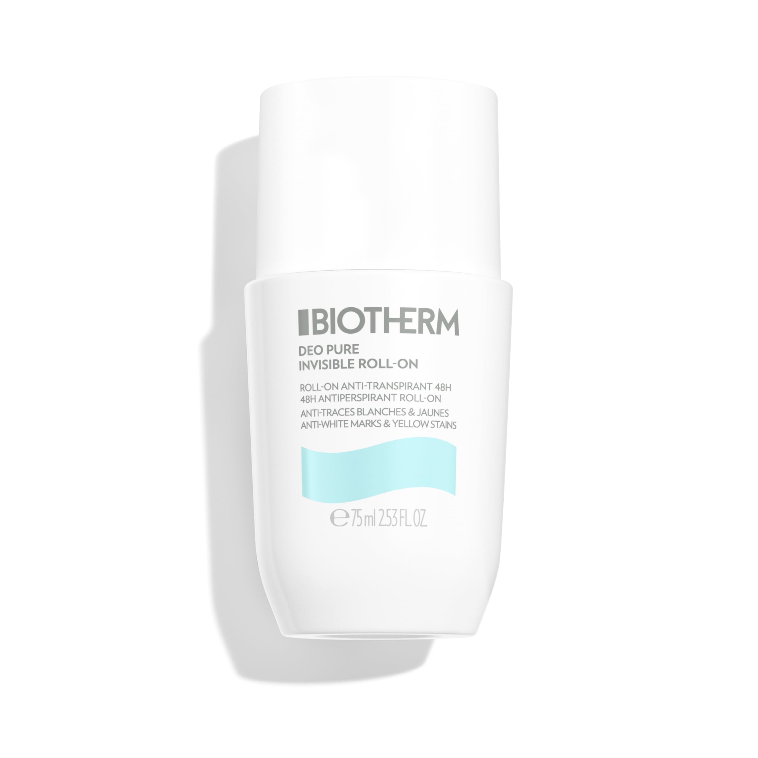BIOTHERM, Deo Pure Invisible Roll-On, Deodorante Roll-On Antitraspirante, Efficace fino a 48H, Anti Macchie Bianche e Gialle sui Vestiti