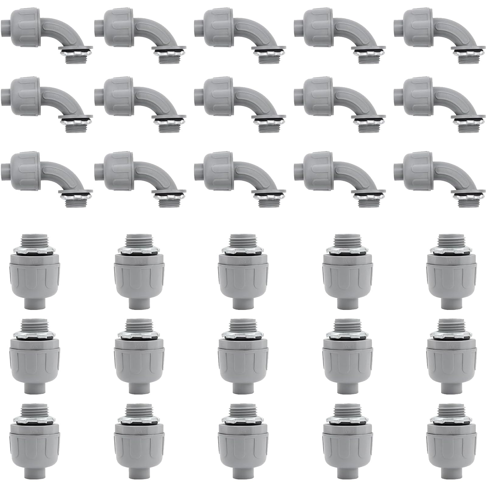 1/2 inch Liquid Tight Connector PVC Flexible Conduit Connector UL Listed Liquid Tight Connector Non-Metallic Electrical Conduit Fittings 30 Pack (15 pcs 180D/15 pcs 90D)-picture-14