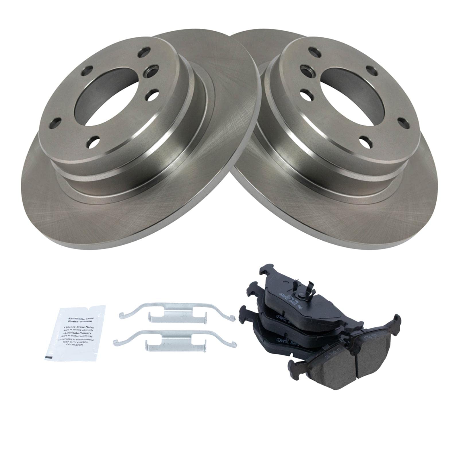 TRQ Rear Brake Pad & Rotor Kit Brake Pads Brake Rotor Ceramic Compatible with 1992-1998 BMW 318i 1992-1997 318is 1998-1999 323i 1992-1995 325i 1996-1998 328i 1996-1999 328is