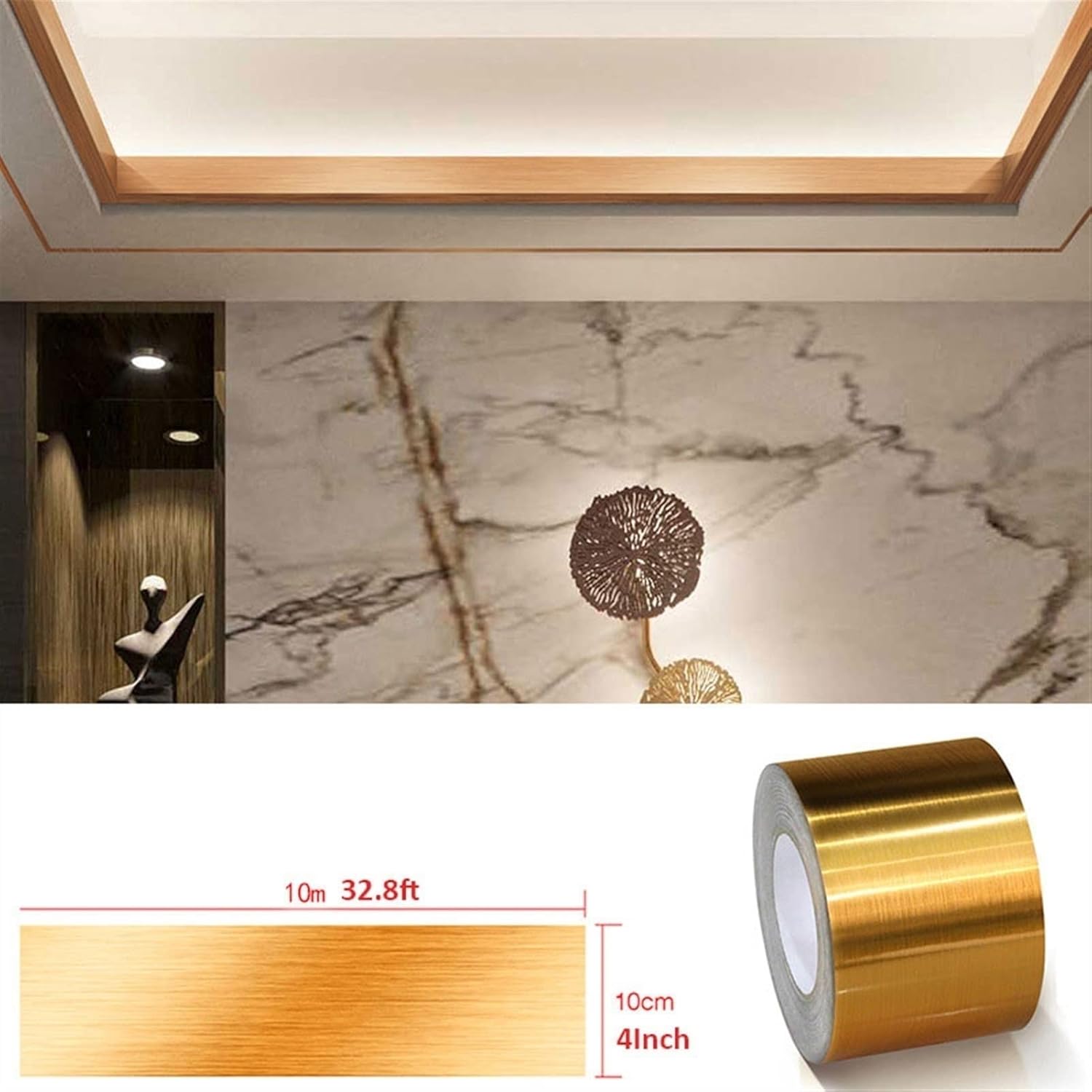 GQQGSHOP Self Adhesive Wall Border Wall Edging Strip Waterproof Wall Decor, Wall Panels Peel Off and Stick Ceiling Border Door Frame Waist Line Interior Decoration(1PCS,10M(L) x10CM(W))