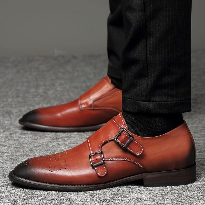 Classic Slip On Formal Tuxedo Shoes Formal Shoes for Men Pointed Toe PU Leather Double Monk Strap Non Slip Low Top Anti-Slip Block Heel Slip Resistant Casual2