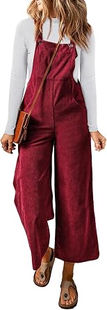 Happy Sailed Women Corduroy Overalls Winter Fall Casual Loose Sleeveless Adjustable Strap Wide Leg Jumpsuits with Pockets