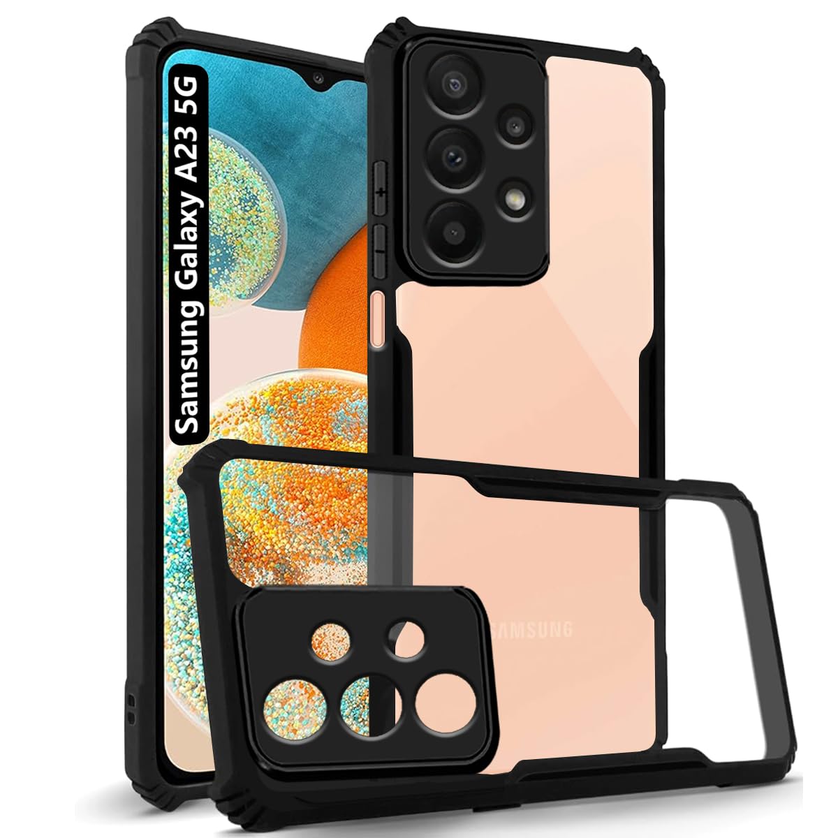 Fashionury Shockproof Crystal Clear Back Cover Case for Samsung Galaxy A23 5G | 360 Degree Protection | Protective Design | Transparent Back Cover Case for Samsung A23 5G (Black Bumper) (B0CQVNDM4P) Amazon Price History, Amazon Price Tracker