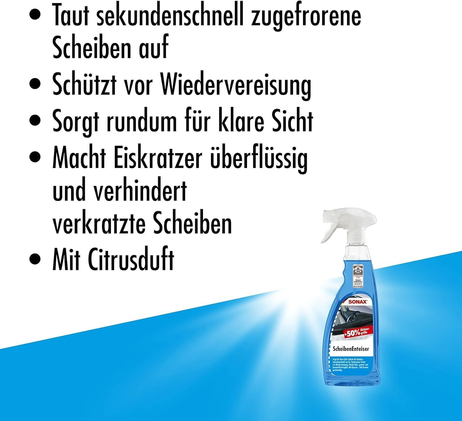 Set di 4 sbrinatori per parabrezza, spray Sonax, 750 ml, per parabrezza auto + 2 raschietti per ghiaccio Murska con lama in ottone, per una visione chiara