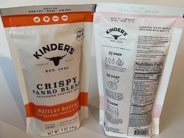 Kinders Crispy Panko Blend Seasoned Coating Mix Buttery Buffalo, Buttermilk Ranch, Woodfired Garlic (3 pack) with 7" cooking tong - 4 Items!