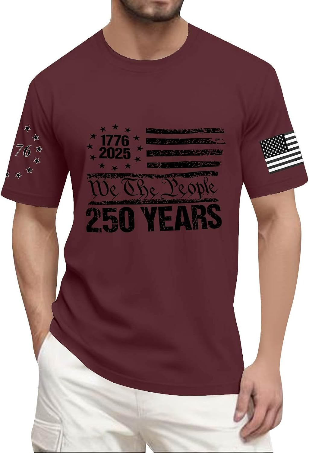 250 Anniversary USA Shirt Mens Tshirts Shirts Short Sleeve T Shirt Crewneck Tops Patriotic 1776-2026 Basic Tee