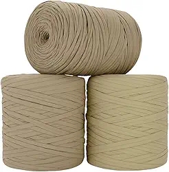 SYMEON Fio de Malha 1kg Ecologico Residual 140m Artesanato Crochê (Tons de bege)