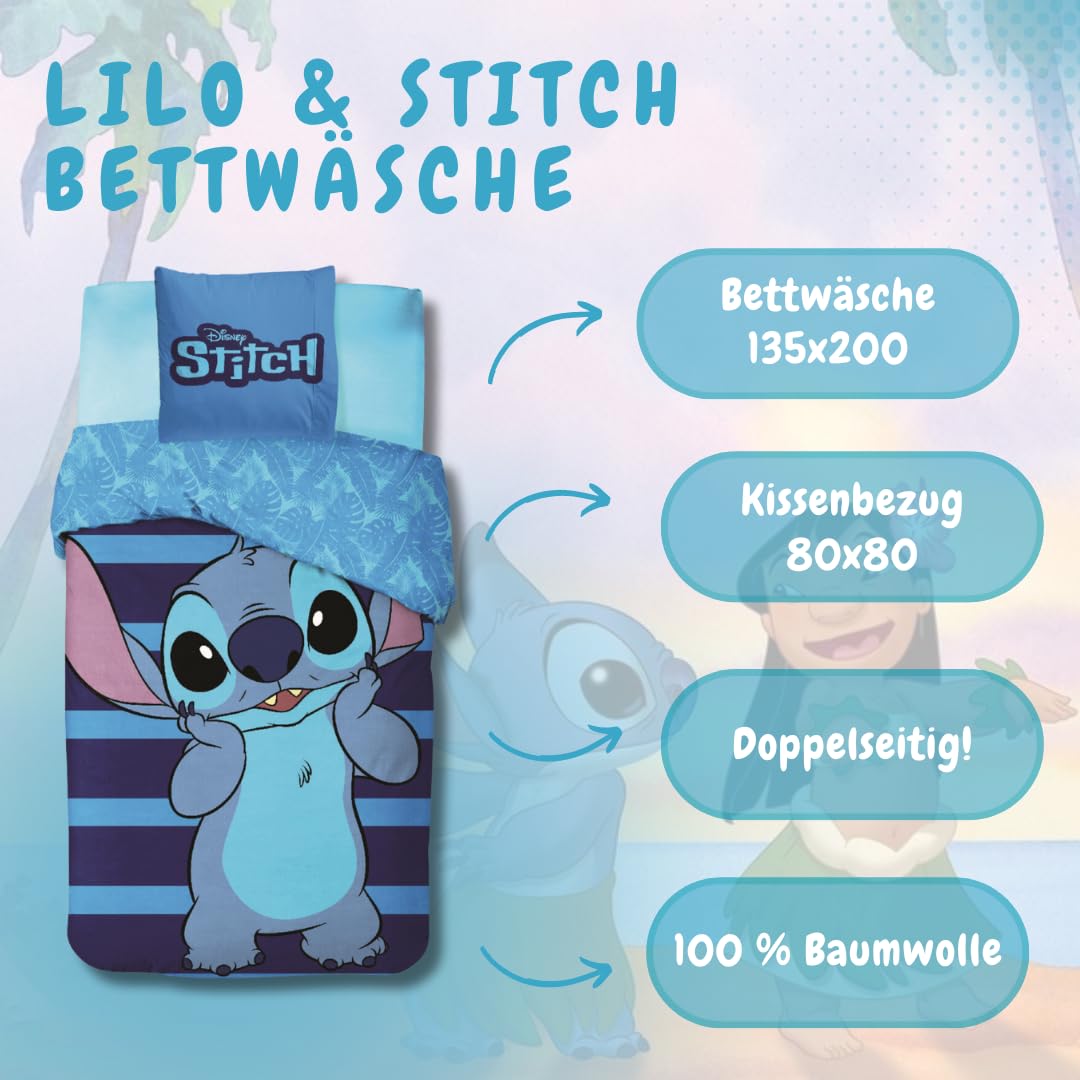 Lilo & Stitch Bettwäsche Blau 135x200 cm mit Kissenbezug 80x80 cm
