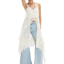 Women Split Front Sheer Flowy Long Cami Shirt Tank Top Sleeveless Spaghetti Strap Maxi Dress See Thru Beach Coverup
