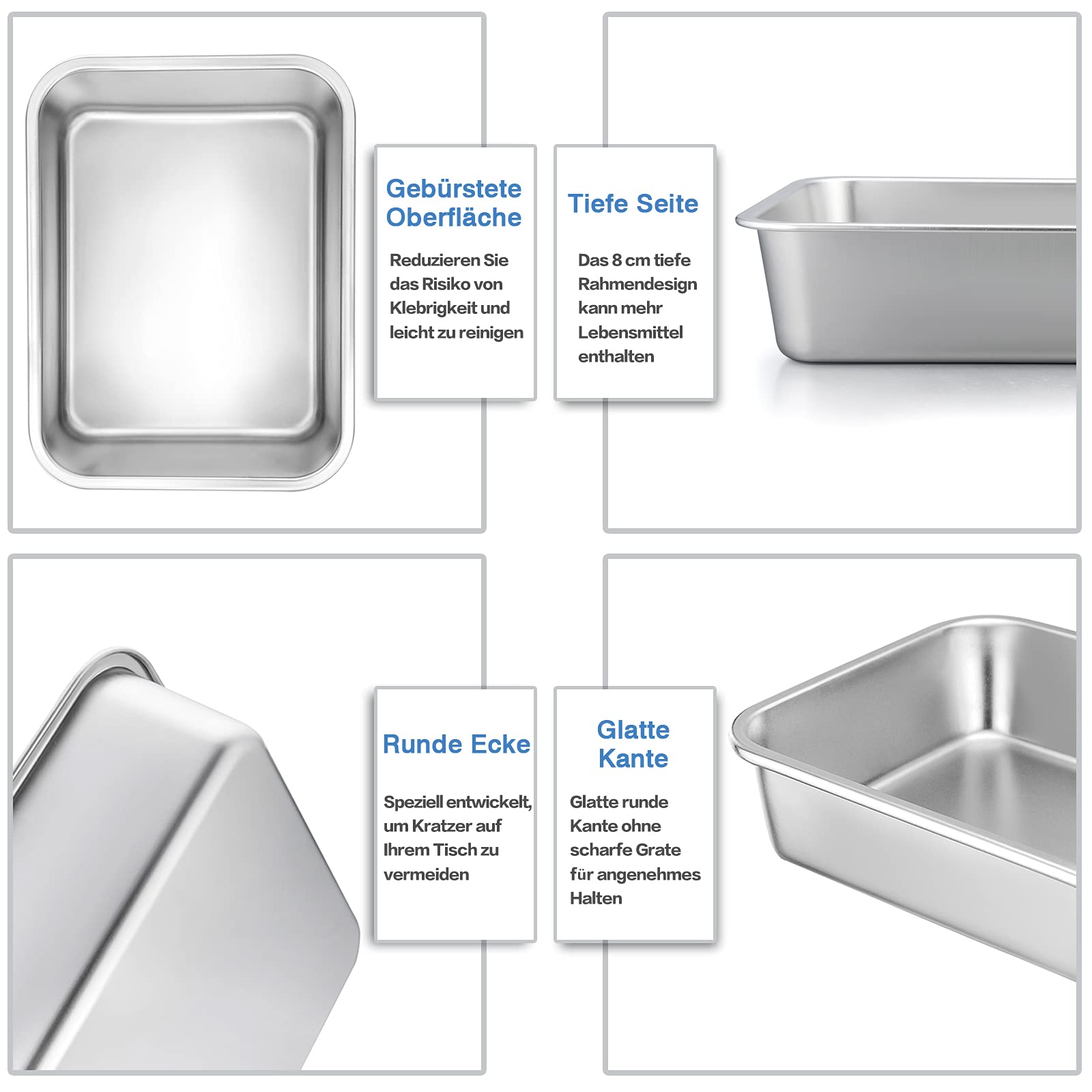 Homikit Auflaufform Set, Edelstahl Rechteckig Kuchenform Backform Tiramisu Form 2er Set, Ofenform Groß 32,5 x 25,5 x 8 cm, Perfekt für Lasagne/Mäser/Brownie, Hitzebeständig & spülmaschinengeeignet