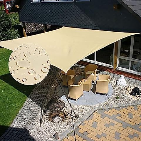 KALINCO 10' x 13' Beige Square Waterproof Sun Shade Sail Canopy Awning, 95% UV Blockage UV & Water Resistant, Outdoor Backyard Patio Garden Carport Cover