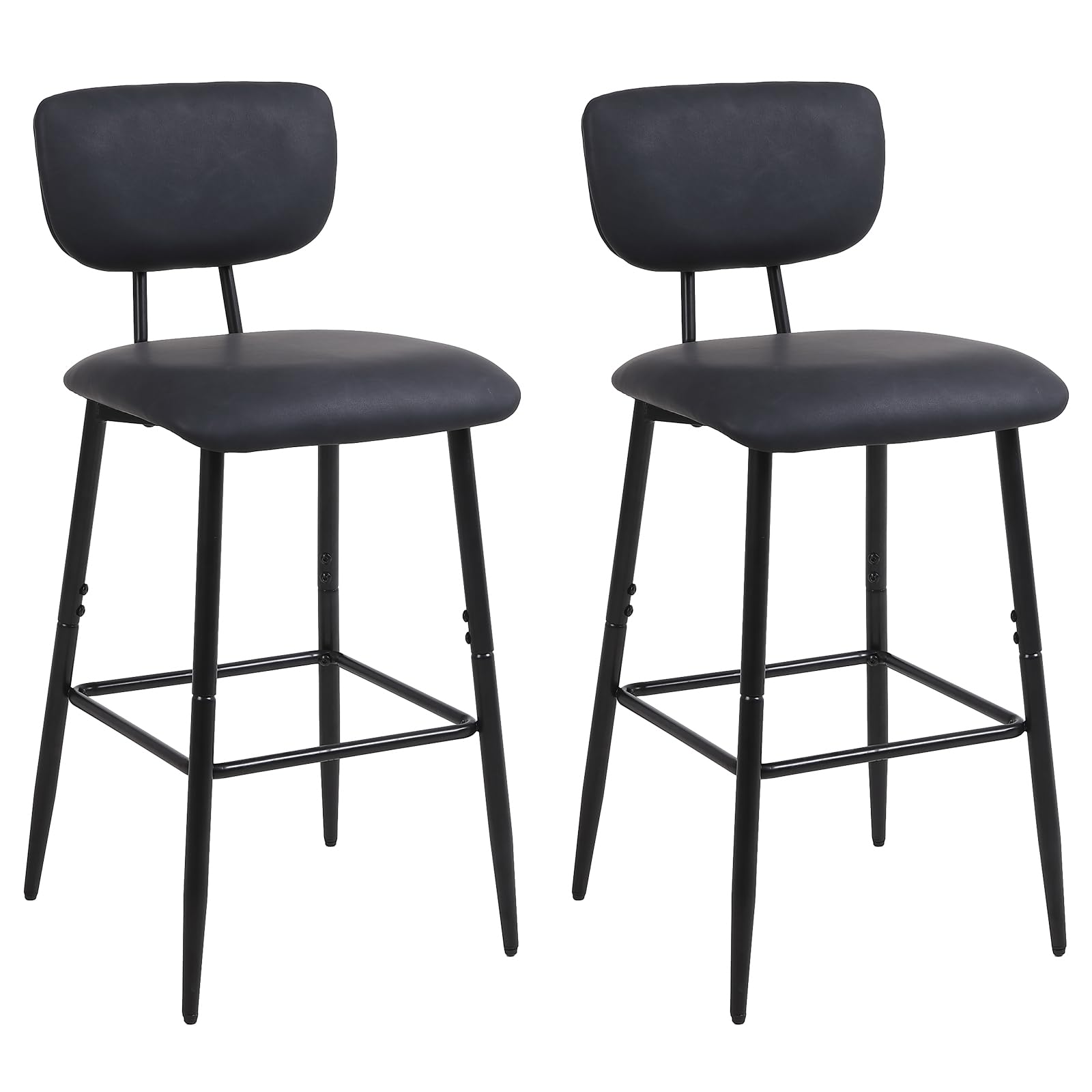 Nusetx Taburetes Altos de Cocina Juego de 2, Taburetes de Cocina con Respaldo de Polipiel, Sillas Altas para Barra, Comedor y Salón, Negro