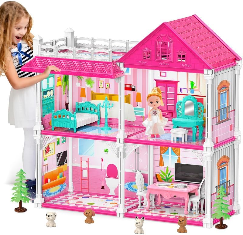 Princess' DreamHouse, Doll House Playset for Kids with Furniture & Accessories, Gift for 3 4 5 6 7 8 9 10+ Year Old Girls Toys