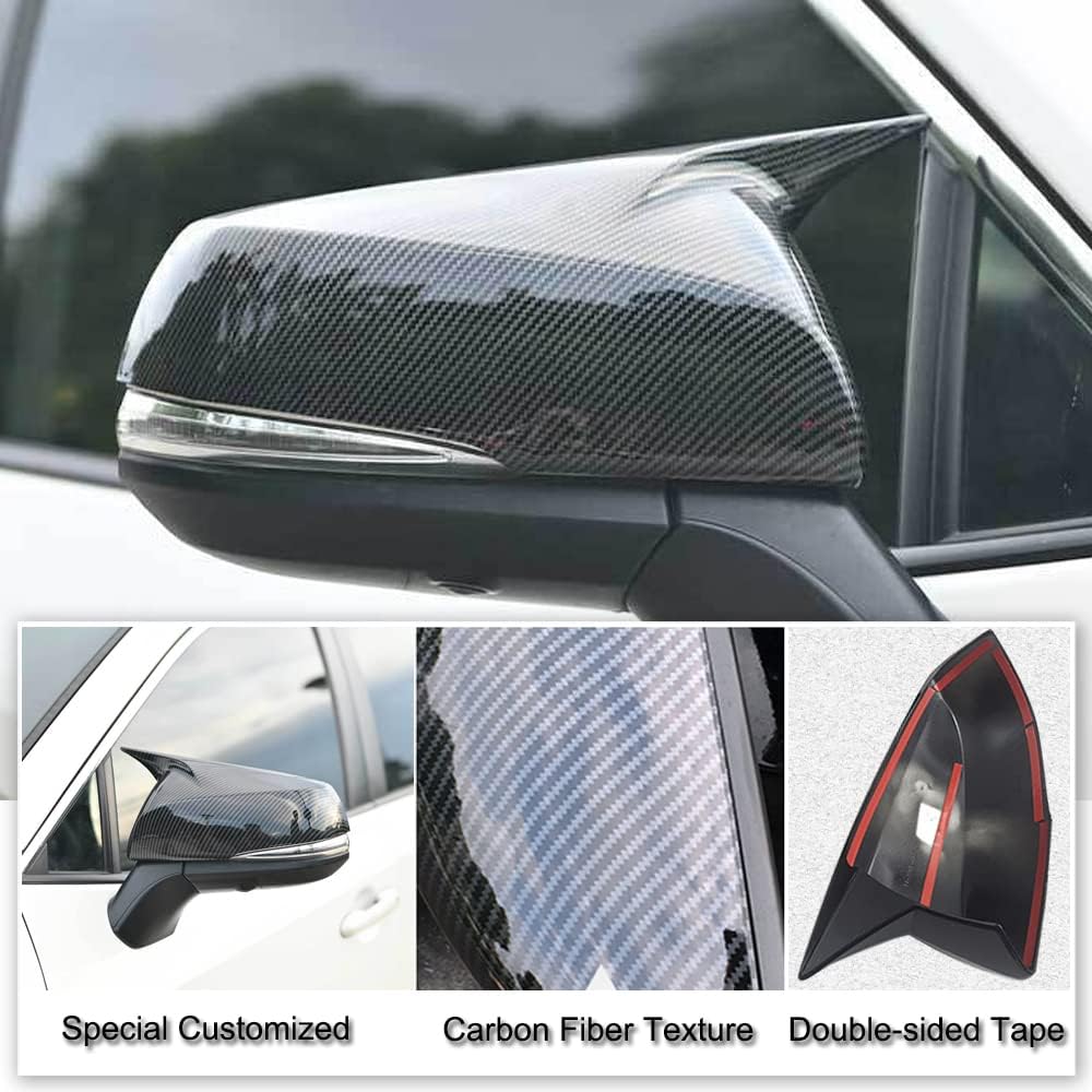 XITER 2PCS ABS Plastic ox Horn Side Rearview Mirror Cover Exterior Decoration for Toyota RAV4 2019-2025 (Not fit for Base) Highlander 2020-2025-Carbon Fiber