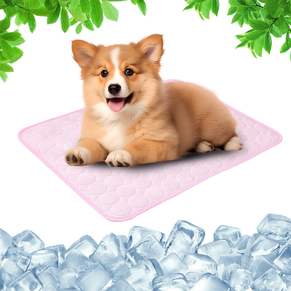 2025 New Dog Cooling Mat, Durable Pet Cool Mat, Self Cooling Pad for Dogs Cats Scratch Resistant Ice Blanket Keep Dog Cool in Summer for Indoor Outdoor Garden Car Travel (Pink, S)