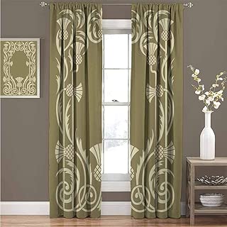 Art Nouveau Room Darkened Curtain Floral Border with Tropical Pineapple Fruits Leaves Retro Style Swirls Insulated Room Bedroom Darkened Curtains W72 x L72 Inch Sepia Sage Green - coolthings.us