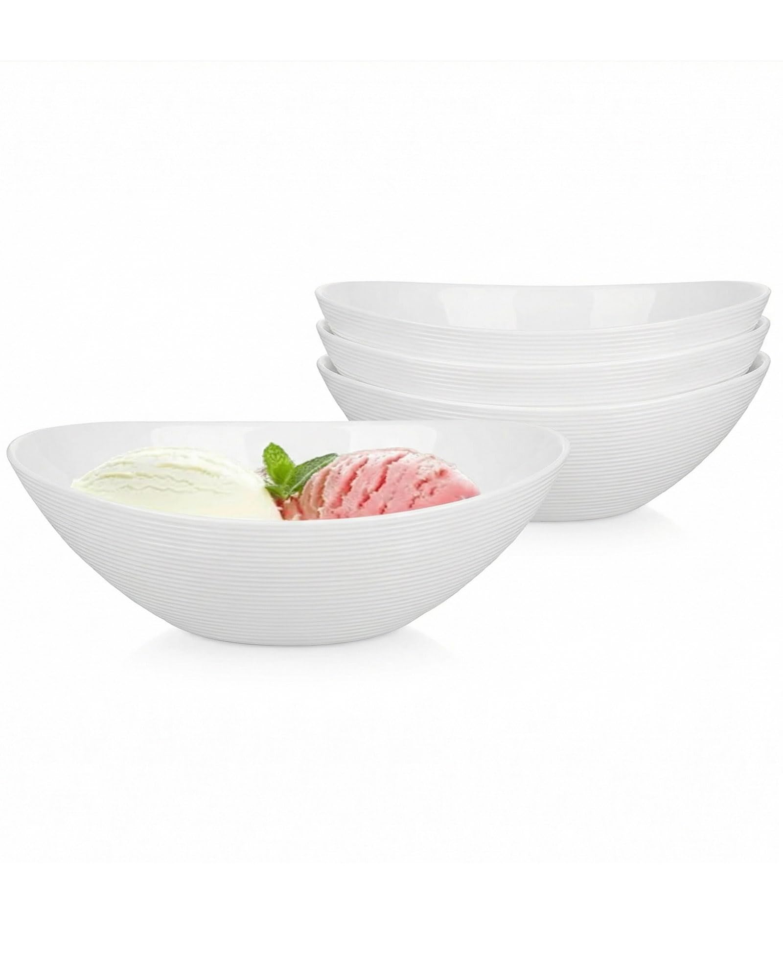 12 OZ Bowl Set of 6, Opal Glass 6 inch Oval Small Ice Cream Bowls