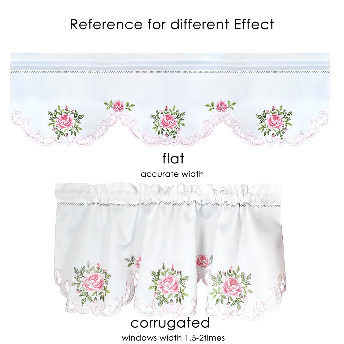 Molaxhome Beautiful Dazzling Embroidered Window Valance,Rod Pocket Valance and Tiers for Home Decor (Pink, W52x18L) - Image 3