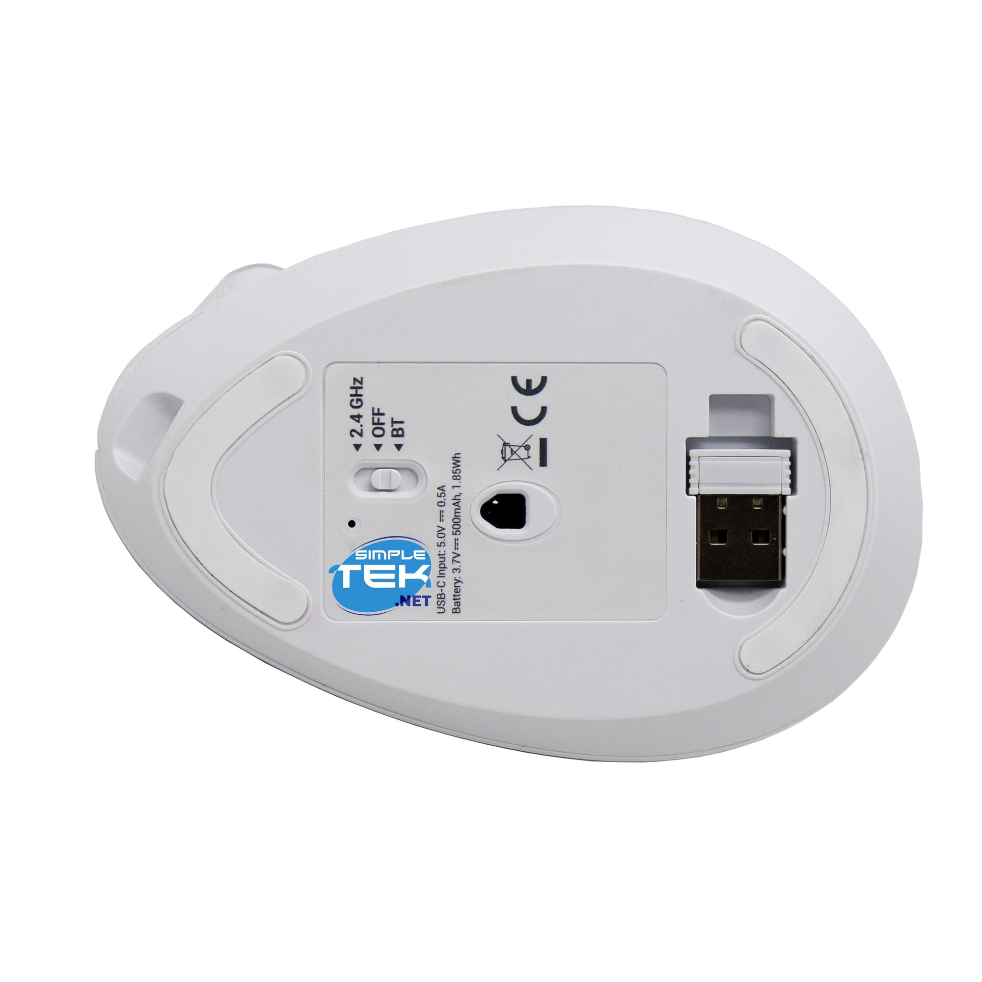 SIMPLETEK - Ergonomische vertikale kabellose Maus - Bluetooth und 2,4 GHz Wireless - RGB-Beleuchtung - Wiederaufladbar mit integriertem Akku - Weiß