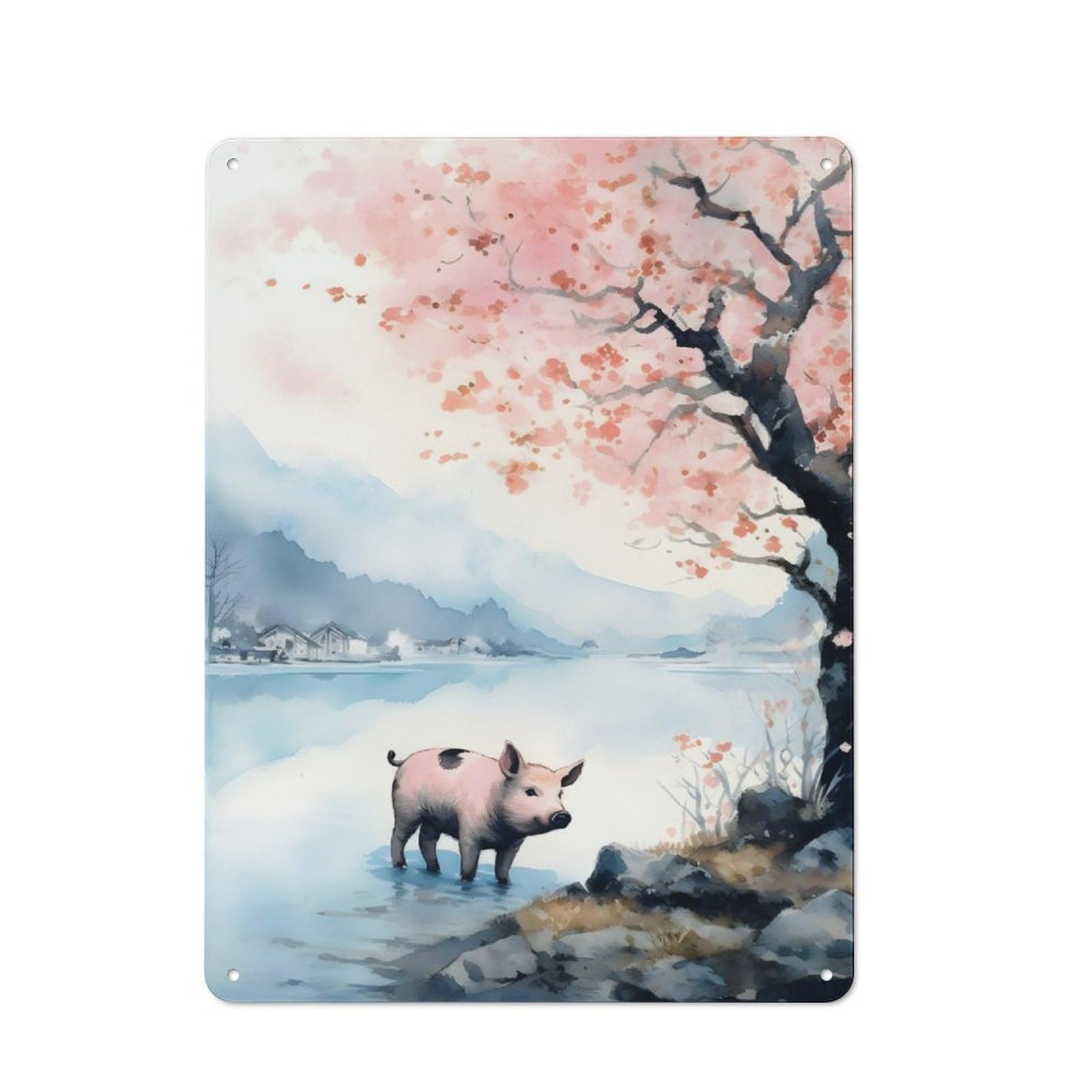 Classic Kitchen Metal Sign 40x30cm Featuring Pig, Cafe Wall Decor for Restaurant, Kitchen, Counter Or Breakfast Nook