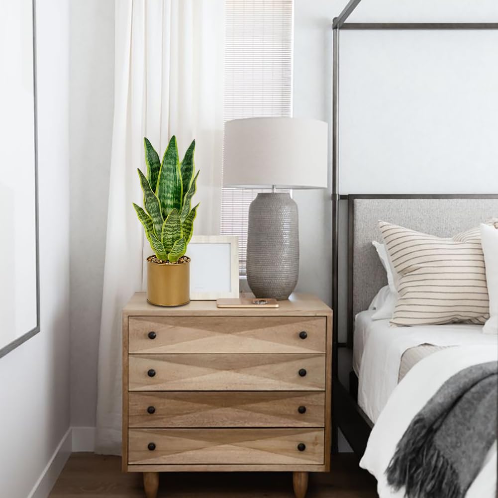 Oairse Pianta artificiale serpente da 44cm in vasi di metallo dorato, piante finte in vaso decorative, pianta Sansevieria finta artificiale, piante artificiali da interno per casa bagno cucina camera
