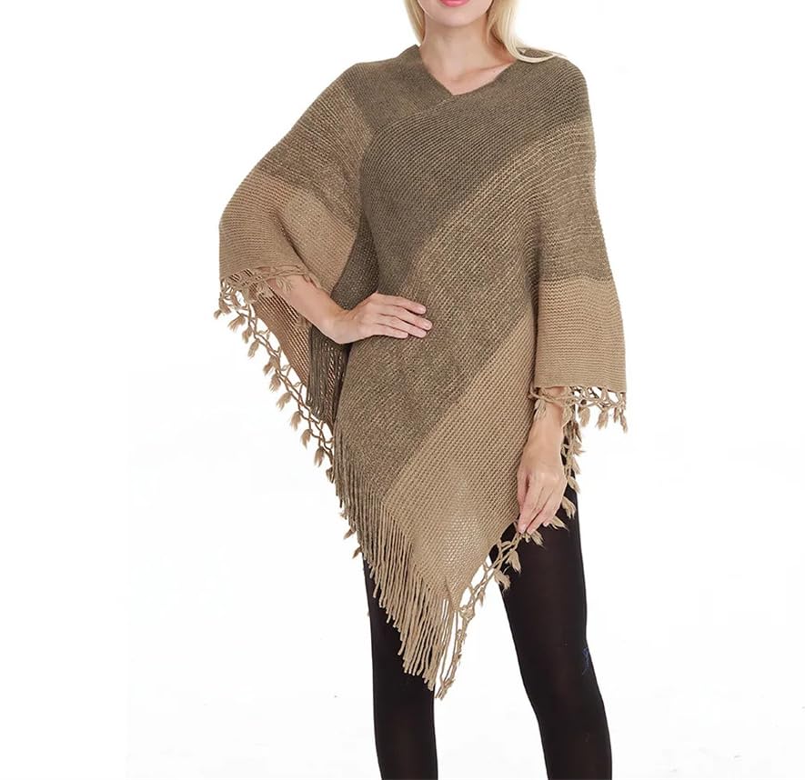 Mantelli da donna in maglia a righe per primavera autunno patchwork nappa poncho mantelli maglione