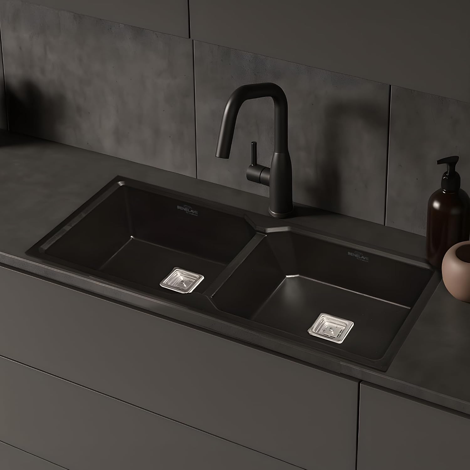 Benelave by Hindware BLACP91001 Quartz Sink 45x20x10 for Kitchen | Double Bowl | Black Color | Better Sound Absorption for... - Review, Price and Buying Guide