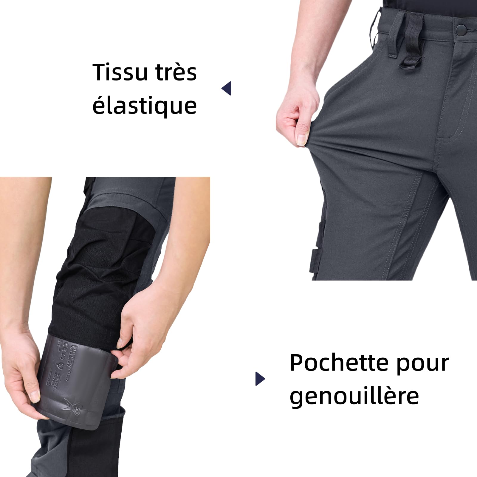 WORK IDEA Pantalon de Travail Homme Slim-Fit Stretch : Zones critiques renforcées en Cordura — élégance Robuste pour Divers Besoins Professionnels.