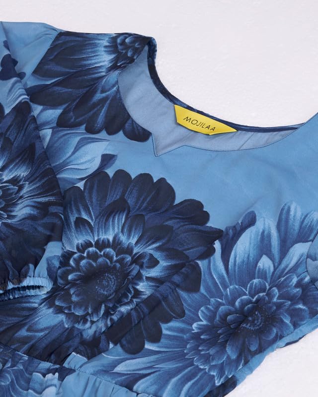 Image of MOJILAA Women's Georgette Floral Printed Gathered Dress