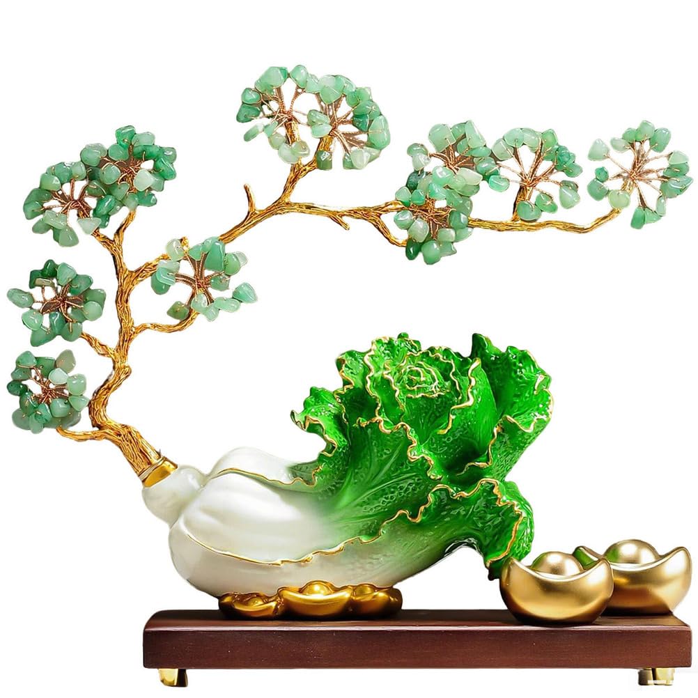 Ozdoba z żywicy kapusta Feng Shui Jadeitowa rzeźba warzywna dekoracyjna figurka do domowego biura na biurko wystrój symbolizujący bogactwo dobrobyt,Green