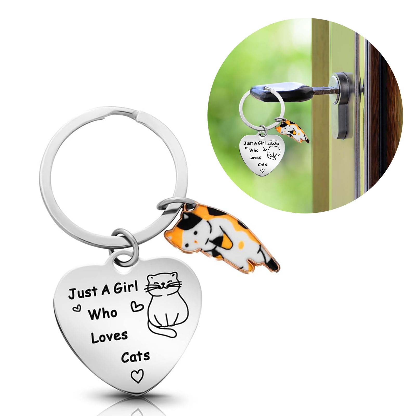SZYDD Stainless Steel Cat Keychain Pet Keyrings Bag Pendant Key Accessory Cat Key Holder for Pet Lover