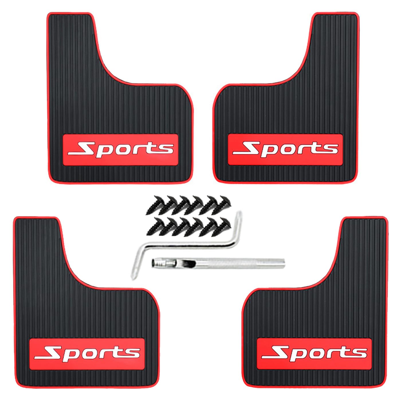 Mini Size Soft Rubber Car Universal Mud Flaps Mudguards All Weather, Fits for Sedan, Hatchbacks,Exterior Accessories Black+Red Sports, Front &amp; Rear, 4Pcs Set
