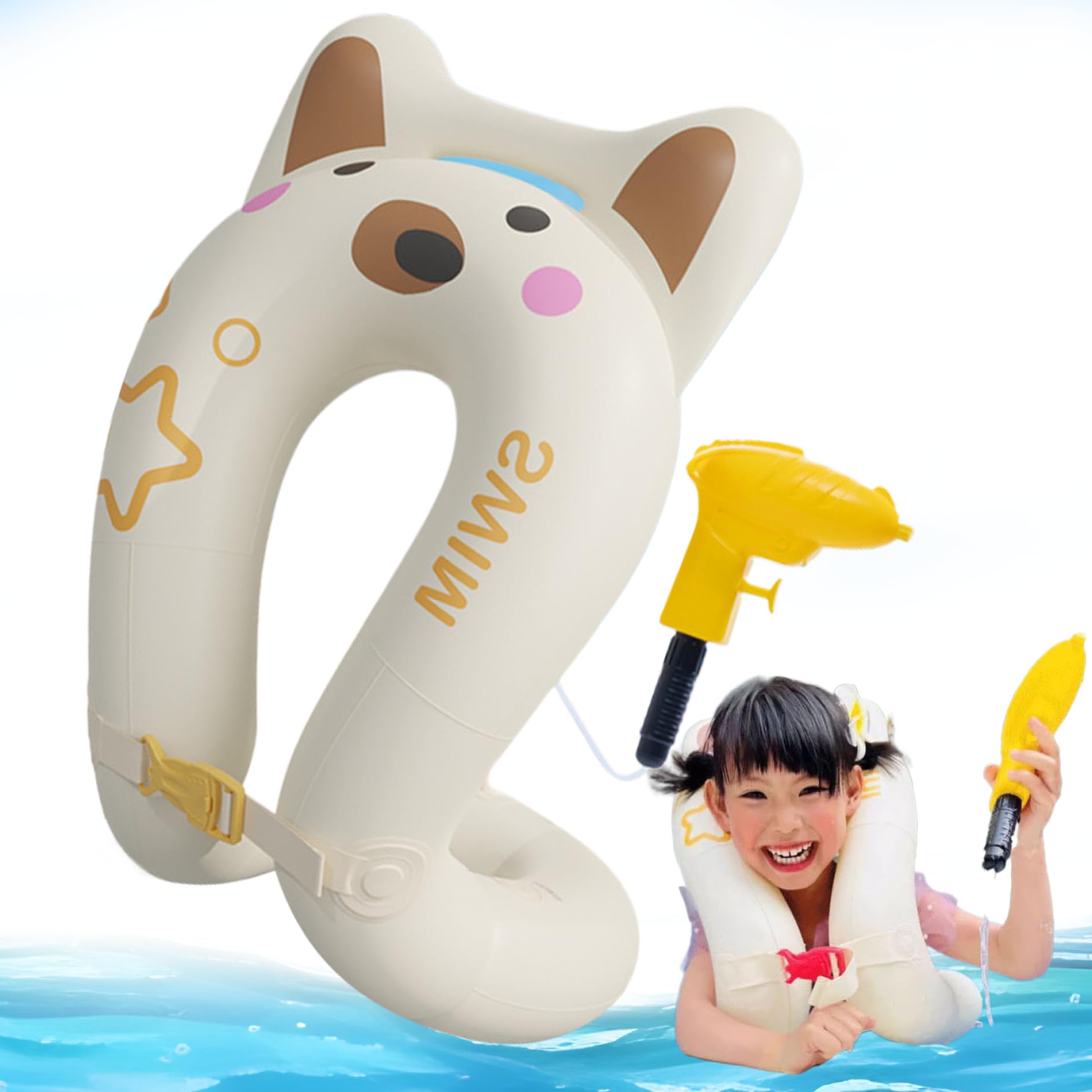 Chaleco de natación para niños Anti-voltea y Fuga Durante 66 a 132 Libras con Hebilla de Seguridad Cartoon Summer Life Vest Vest Dual Airbags, Chalecos de natación de Fiesta