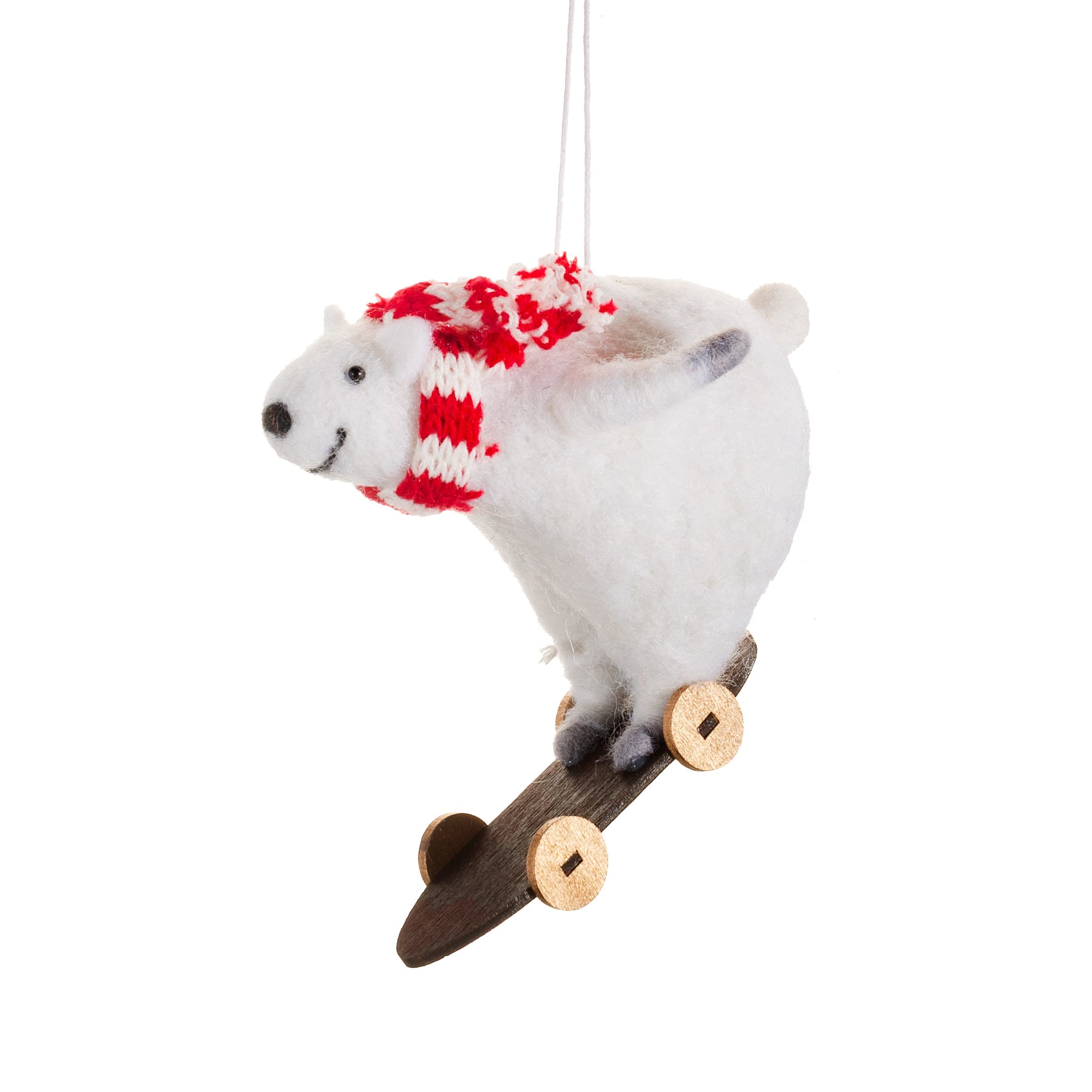 Sass & Belle White Skate Boarding Polar Bear Felt Decoration