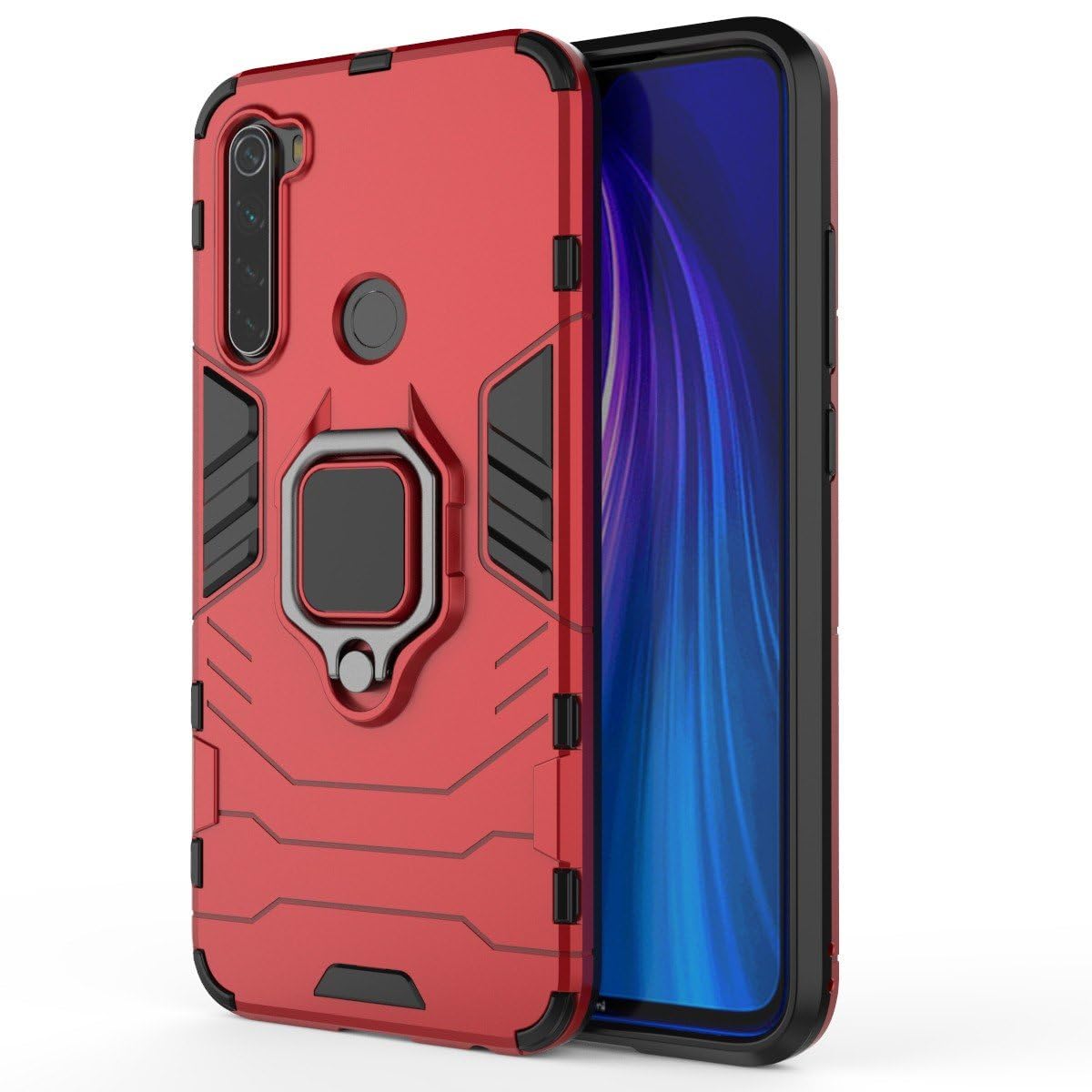 Cover Xiaomi Redmi Note 8 2019/2021,Custodia con Scorrevole Fotocamera Proteggi Hard PC Back e TPU Bumper Antiurto Case con 360°Rotante Anello Supporto Cover per Redmi Note 8 2019/2021-Nero