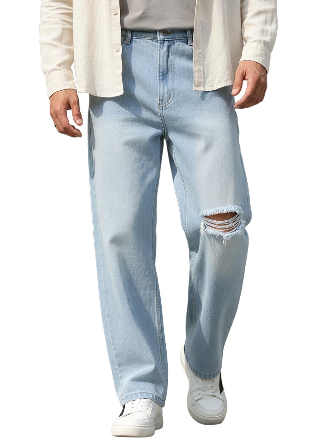 urbano fashion Men's Loose Baggy Fit Washed Distressed/Torn Jeans Non-Stretchable-picture-55