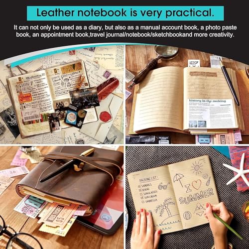 Image of RILIHO Leather Journal -, A5 Size Notebook 6x8.1 Inch, Genuine Leather Journals for Writing, Vintage Style, Ideal for Men and Women, Artists, Travelers, Grey